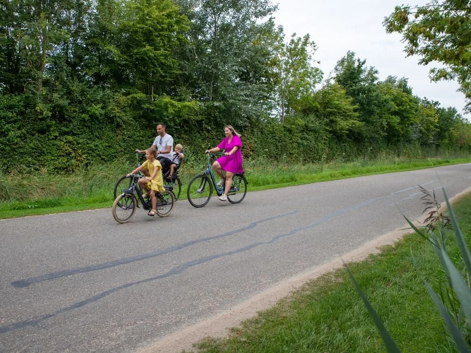 Gezin dat op pad is in zeeland